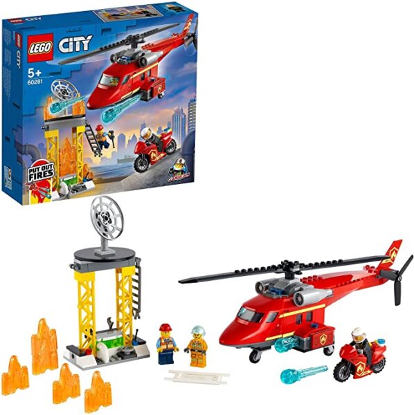 girotondo giocattoli lecce lego city fire elicottero di soccorso antincendio playset con motocicletta e minifigure di pompiere e pilota 60281
